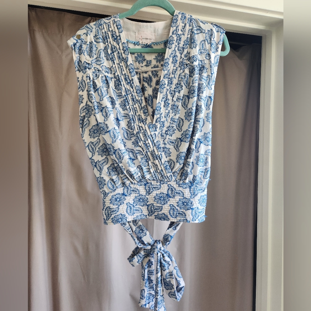 Blue and White Paisley Top